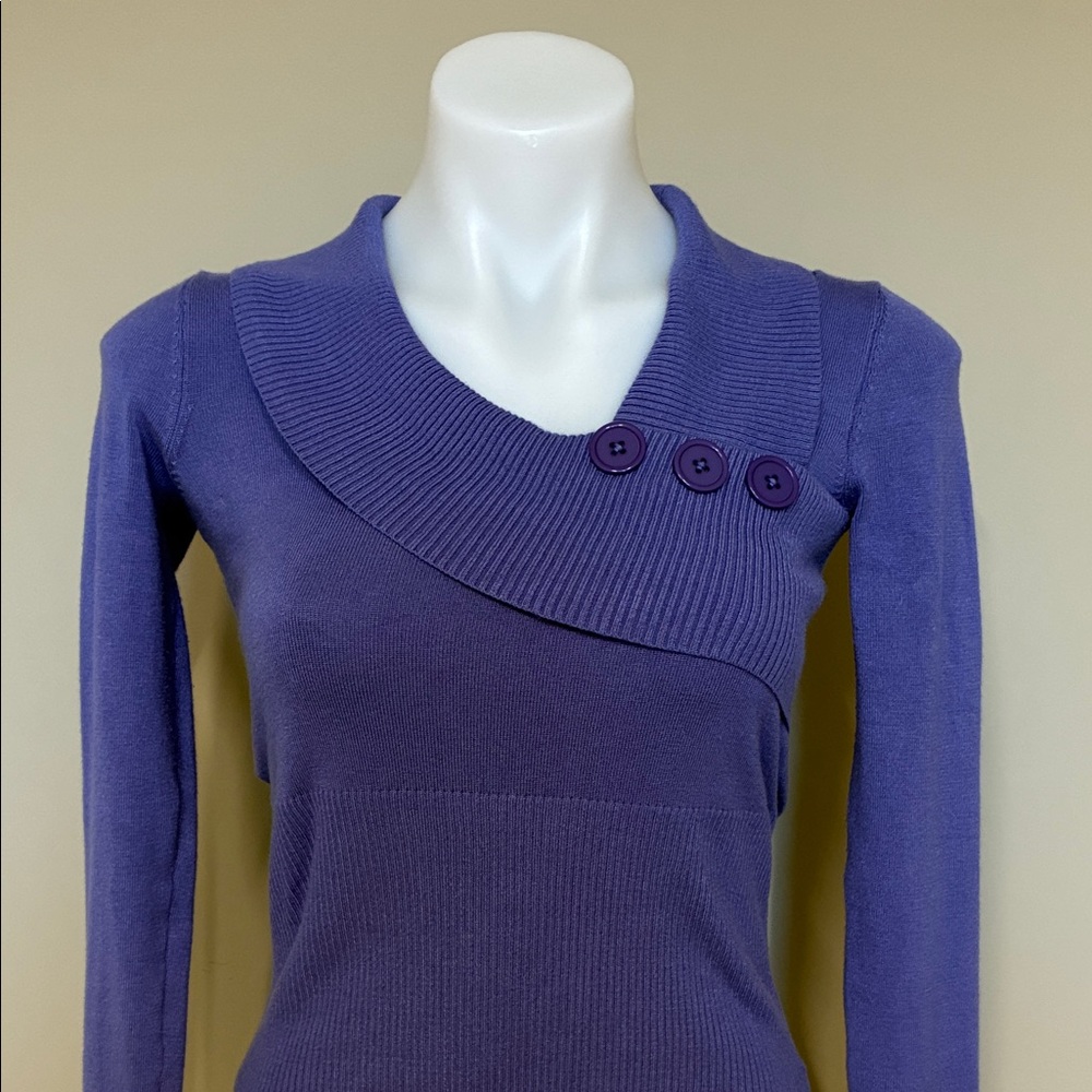 Ricki's Elegant Purple Asymmetrical Cowl Neck Sweater; Button Accents; Size: XS - Picture 1 of 8